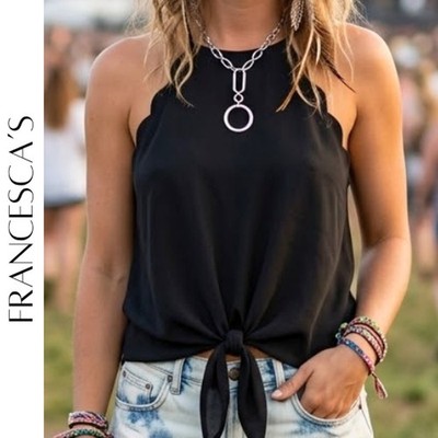 FRANCESCA'S Alya Cree Scallop High Neck Cami XS NWT | Minimalist Tank Top