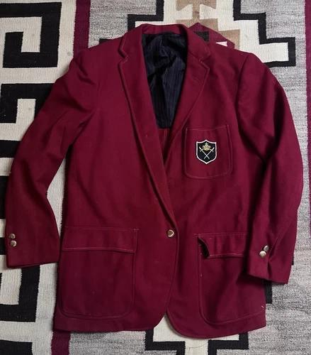 Veste vintage années 50 60 homme costume blazer sport manteau penny patch rouge laine