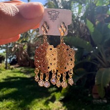 Gold chandelier earrings with rhinestones 18k gold filled boho chic festival