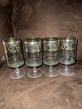2 Cora Glasses Grapevine Gold Leaf Cocktail Stemmed Glasses 14oz MCM Vintage 4