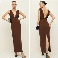 NWT Reformation Velda Deep V sleeveless midi Dress Brown Size 0