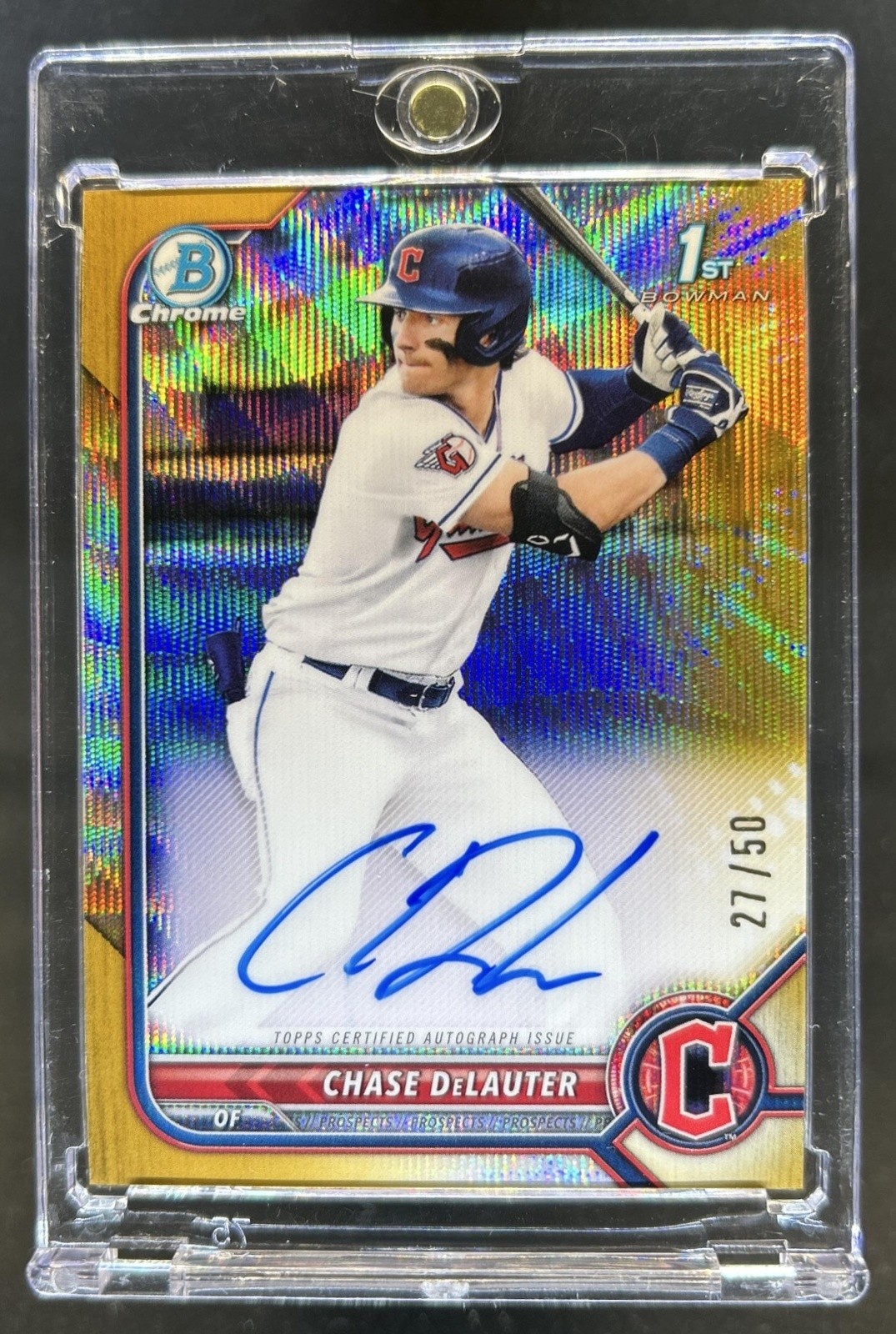 2022 Bowman Draft Chase DeLauter Chrome Auto Gold Wave Refractor 1st #/50