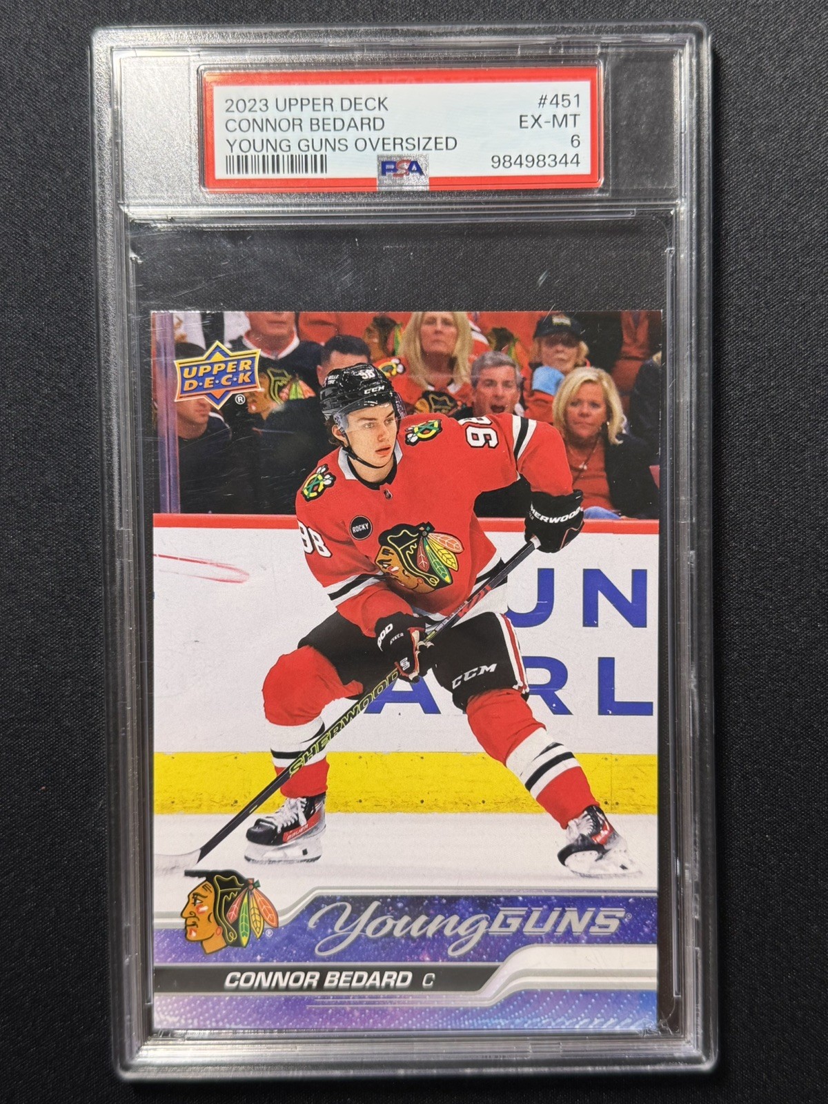 2023-24 Upper Deck Series 2 Connor Bedard Young Guns OVERSIZED. PSA 6