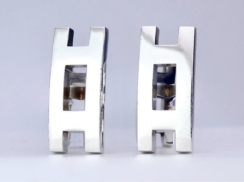 HERMES Parallel H Cufflinks Mens Designer Luxury Accessory Silver Rectangular