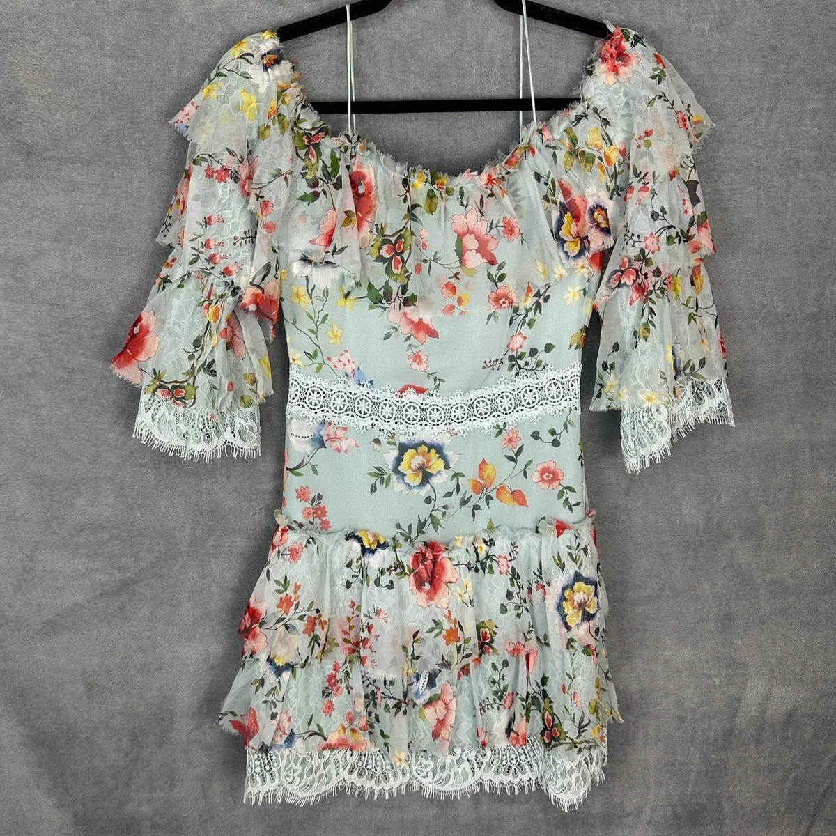 white christmas dresses Alice + Olivia Tennie A-Line Mini Dress Blue Cherry Blossom Jacquard S –  Celebrity Owned main image 0