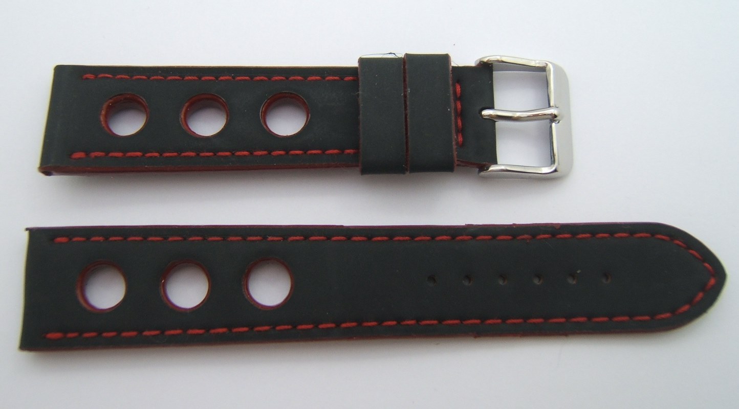Bracelet racing en gomme 20mm noir couture rouge idéal pour le pilote
