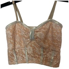 A Wish Come True Style 14616 Crop Top In Coral Gold Lace Floral Sz Small Adult