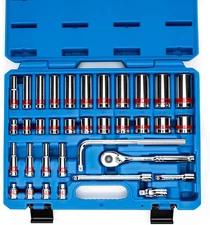02511A 3/8” Drive Socket Set with Quick Release Ratchet (90 Tooth), 35 Piece Sta