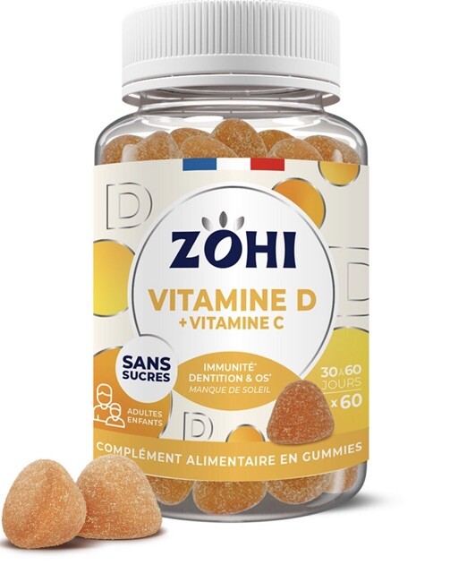Vitamine D et vitamine C ZOHI booster d'immunité et réduction de la fatigue en 60 gommes