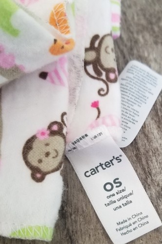 CARTERS 2 Baby Girls Receiving Blankets Zebra Giraffe Monkey & Pink Green Stripe - Picture 4 of 5
