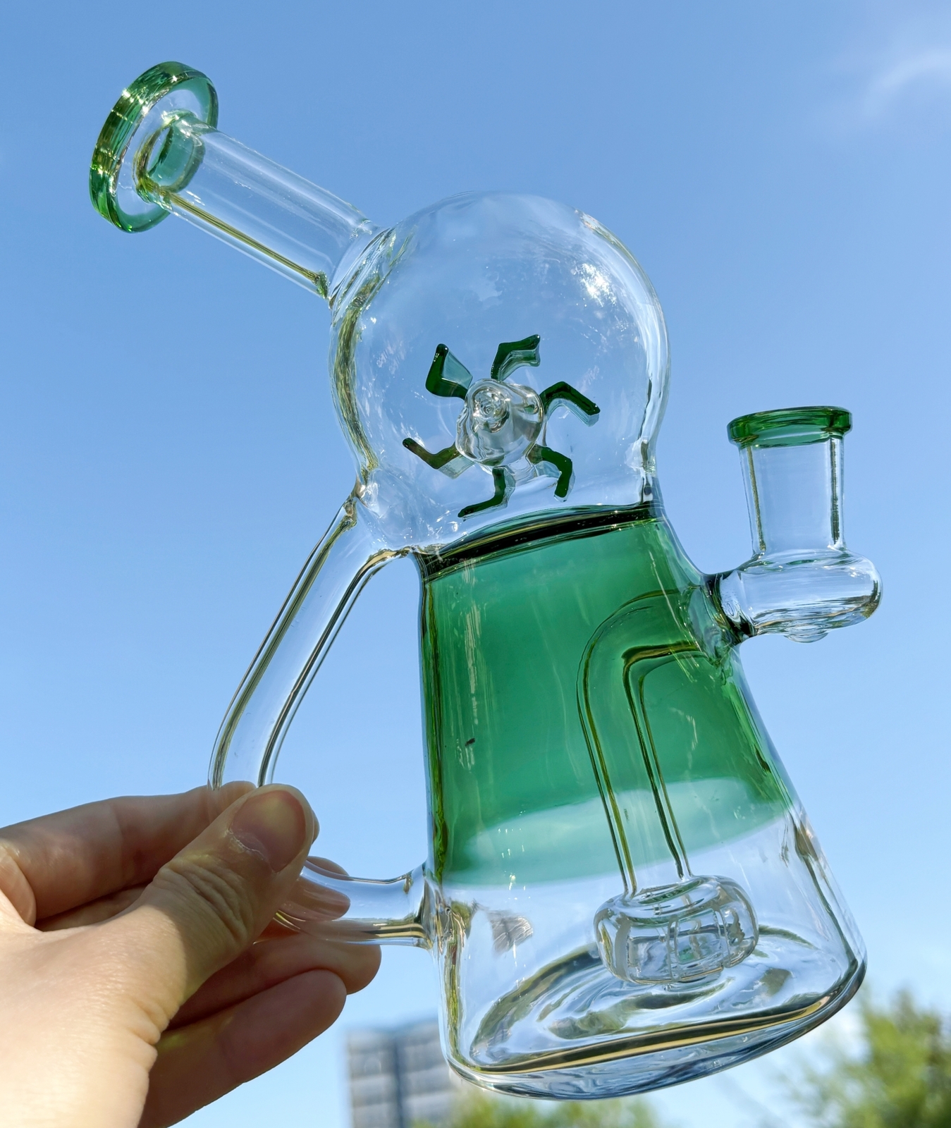 7" Glass Bong Windmill Spin Water Pipe Hookah Recycler Bubbler Beaker W/Bowl