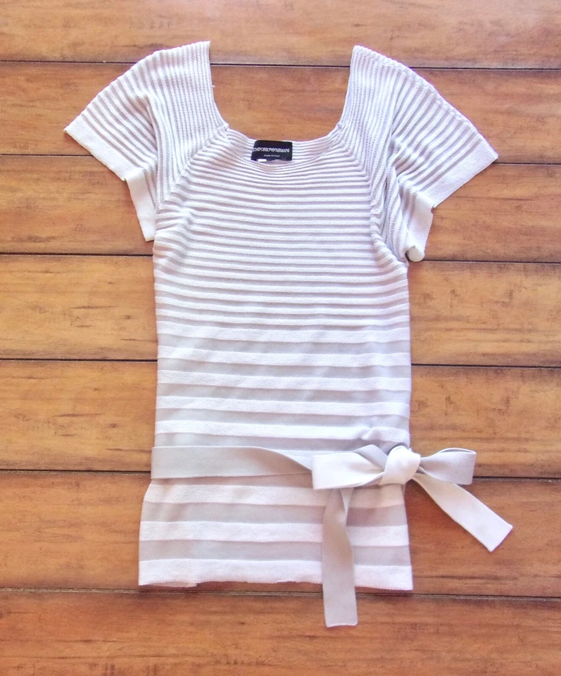 Camisa a rayas elásticas con cinturón EMPORIO ARMANI ~ EUR 38 US XS ~ LINO Y LINO 002 Foto 4 de 4