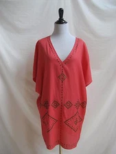 Moda Intl Size M Studded V Neck Tunic Style Dress Salmon Color Batwing Sleeve