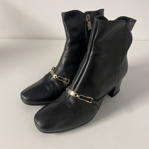 Carlo Pazolini Anke Boot Bootie Black Round Toe Side Zip Block Heel Gold 36 6 - Picture 8 of 13