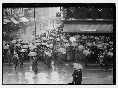 Labor Day May Day parade crowd in rain in street c1900 Large Old Photo