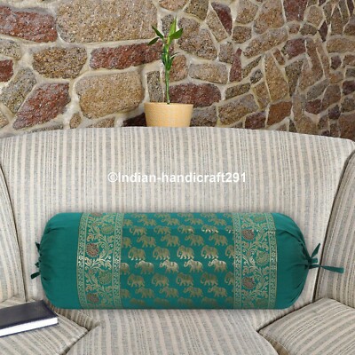 Cylindrical Pillow Neck Roll Throw Pillows Indien Green Elephant