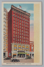 Postcard Illinois Chicago Brevoort Hotel Madison Street Linen Unposted C792