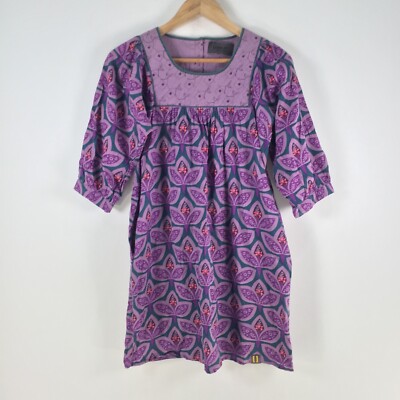 Numph dress womens 34 UK 8 aus 6 purple geometric Aline smock cotton 103698