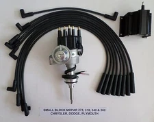 MOPAR 360 340 318 273 BLACK SMALL Cap HEI Distributor + COIL + USA Plug Wires
