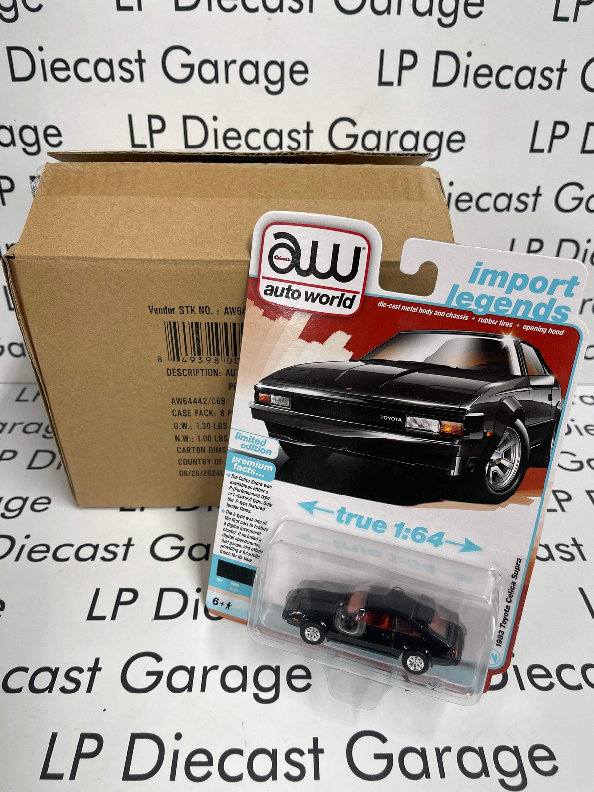 1983 Toyota Celica Supra Black 1:64 Diecast Car by Auto World - Case of 6