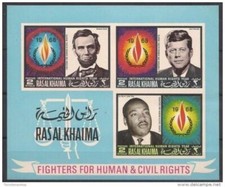 Ras al Khaima 1968 Human Right Lincoln Kennedy Martin Luther King m/s imp MNH