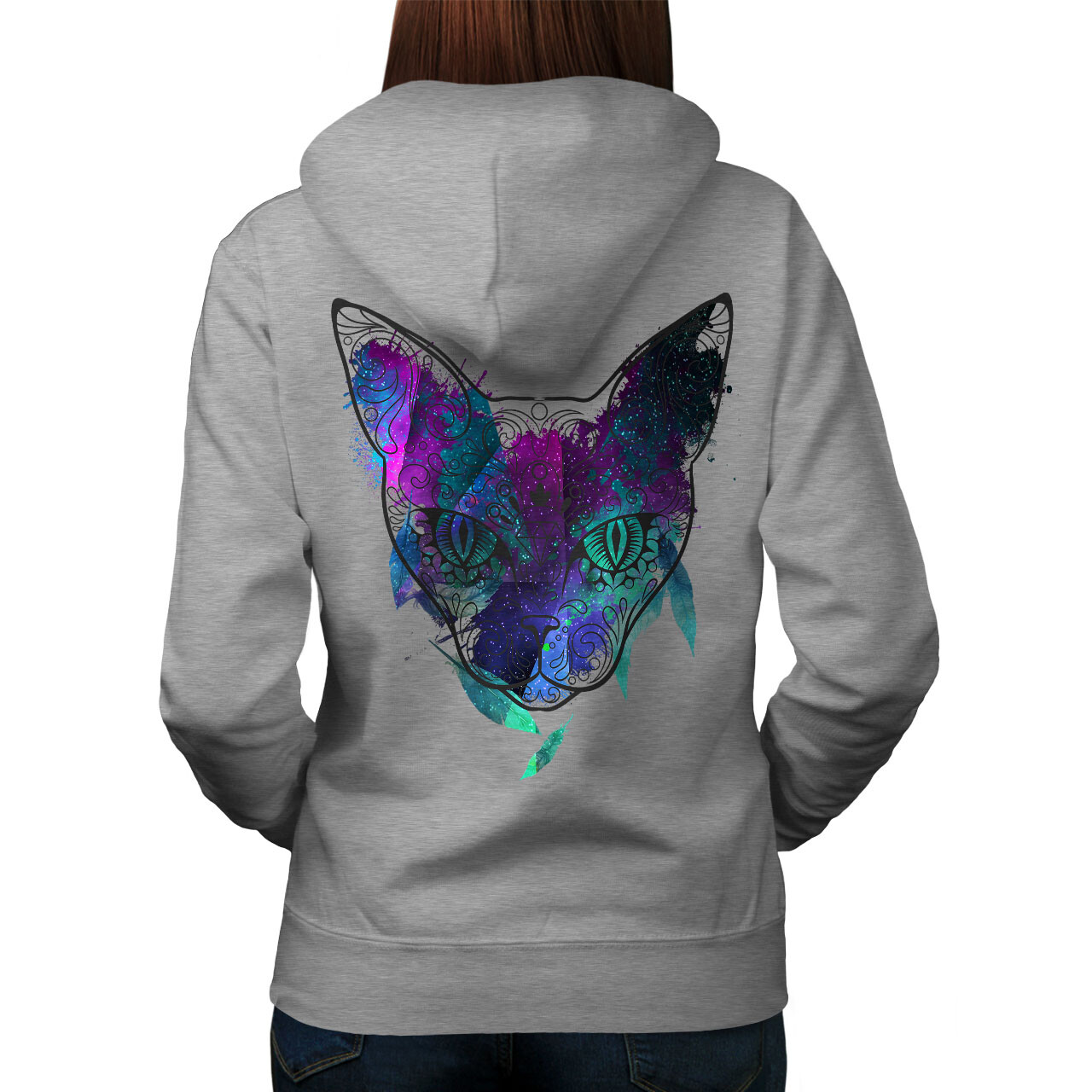 Wellcoda Mystic Cosmos Animal Cat Cute Womens Hoodie Back