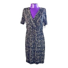 Ann Taylor black beige rayon spandex vneck dress 4