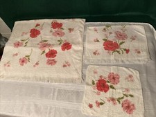 VTG Bath Towel Hand Towel Wash Cloth Cannon USA Pink Floral Fringe Set