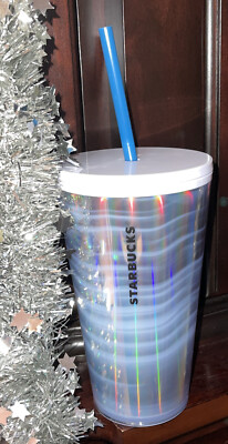 Starbucks Holiday 2021 Iridescent White Swirl Stripe 16 Oz Cold Cup Tumbler  New | eBay