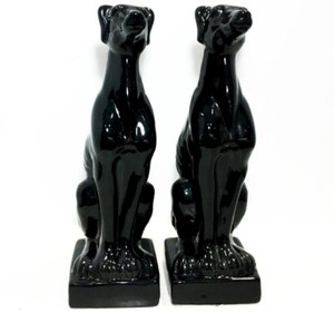 Pair of Mantle Dogs. Ceramic, glossy Black Labradors.  Tall, dark and handsome!