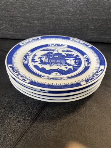 4 cuencos de porcelana azul y blanco vintage con borde de cantón de exportación china. - Imagen 11 de 14