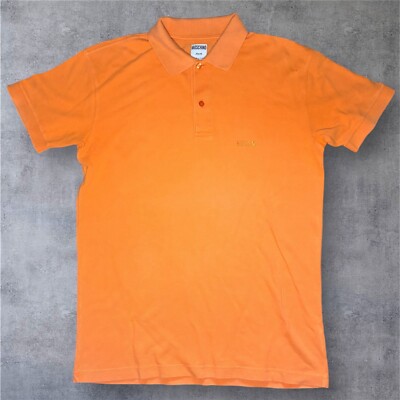 Men's Moschino Polo Shirt Embroidered Designer Size Medium, Orange