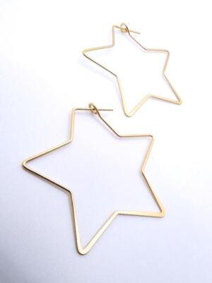 GORGEOUS Minimalist Ultra Lightweight Thin Mat Gold STAR 1.5'' Hoop Earrings