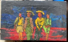 Oil Painting Modern Um 1970° Portrait Menschen Group Hat Fashion Abstract Antik