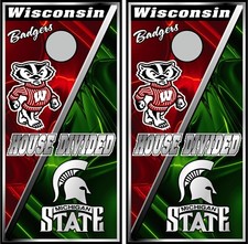 wisconsin badgers michigan state house divided 0439 cornhole board vinyl wraps