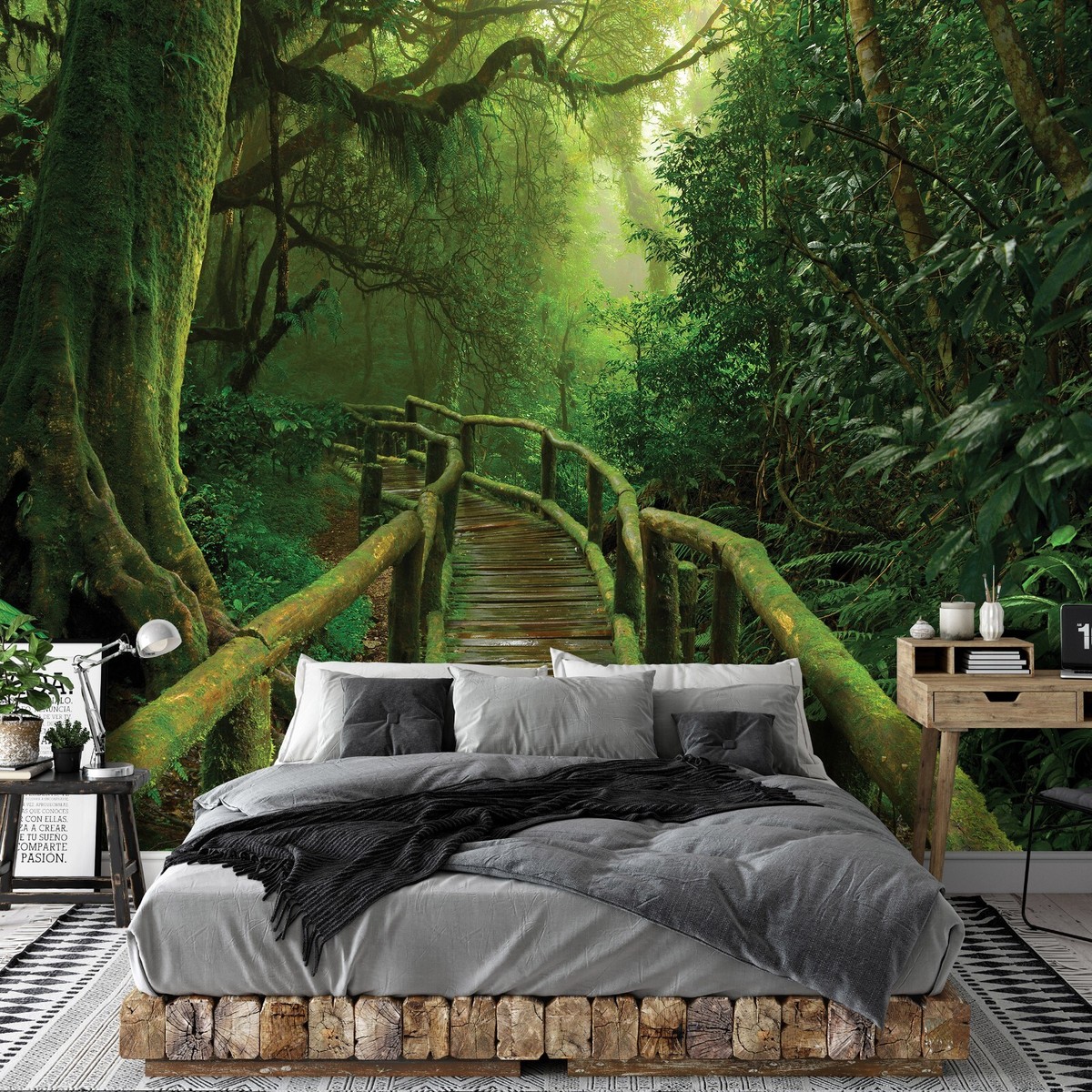 Murando Photo Wallpaper Premium Non-Woven Forest 500 X 350 Cm Photo Wallpaper Bedroom Living Room Modern Non-Woven Wallpaper XXL Wallpaper Motif Wallpaper 3D Effect Wall Decoration Trees Fog Stream