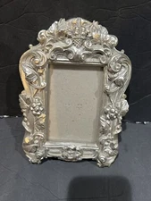 Ornate Silvertone Picture Frame  Rococo Floral Scrolls Baroque