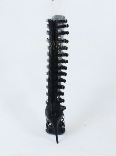 Womens Over The Knee Lace Up Boots Open Toe Thigh High Gladiator Heels Sandals - Picture 3 of 11