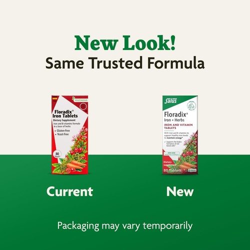 Floradix Iron Tablets 80 Count Vegetarian Mineral Supplement for Energy Support - Picture 3 of 8