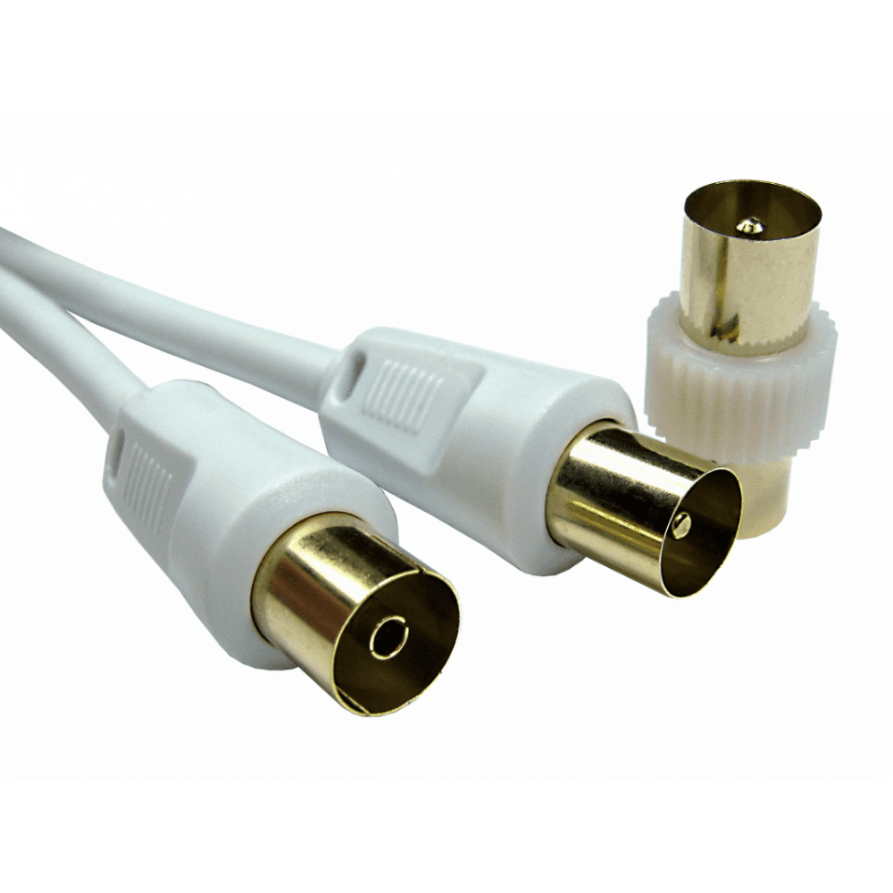 Quality White 2m TV Aerial Lead Male to Female Gold Plated Coaxial 2 Metre