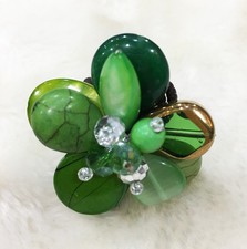 Rare Ring Gemstone Artificial Jade Artisan Green Rhinestone Cocktail Jewelry New