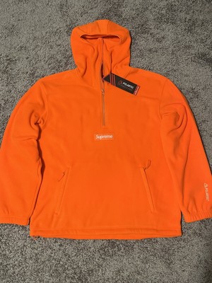 ($400+ ONLINE!) Size Large- Supreme Polartec Facemask Half Zip Hoodie  Orange 