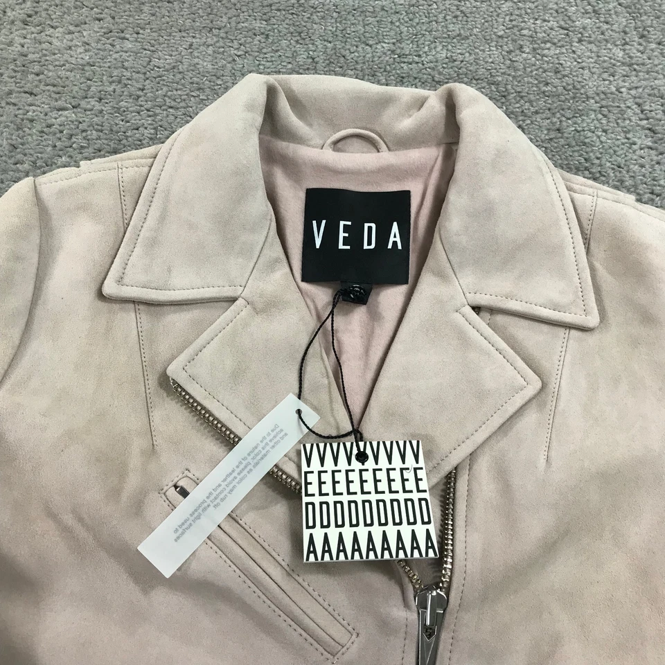 Chaqueta de Cuero Veda Mujer Mediana Clásica Cuero Moto Chaqueta Rosa Cabra Gamuza M Foto 4 de 4