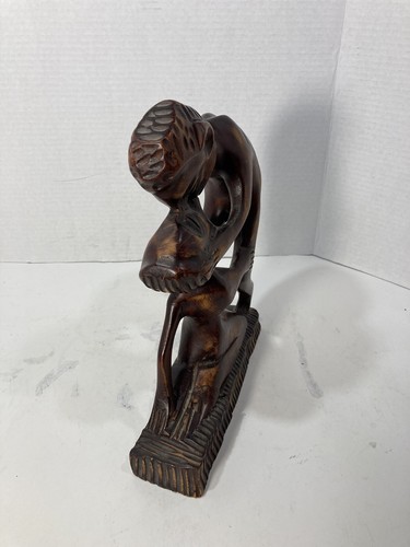 Vintage West Africa Hand Carved Wood-Love/Kissing Couple Statue-11”x9”x3" - Picture 3 of 8
