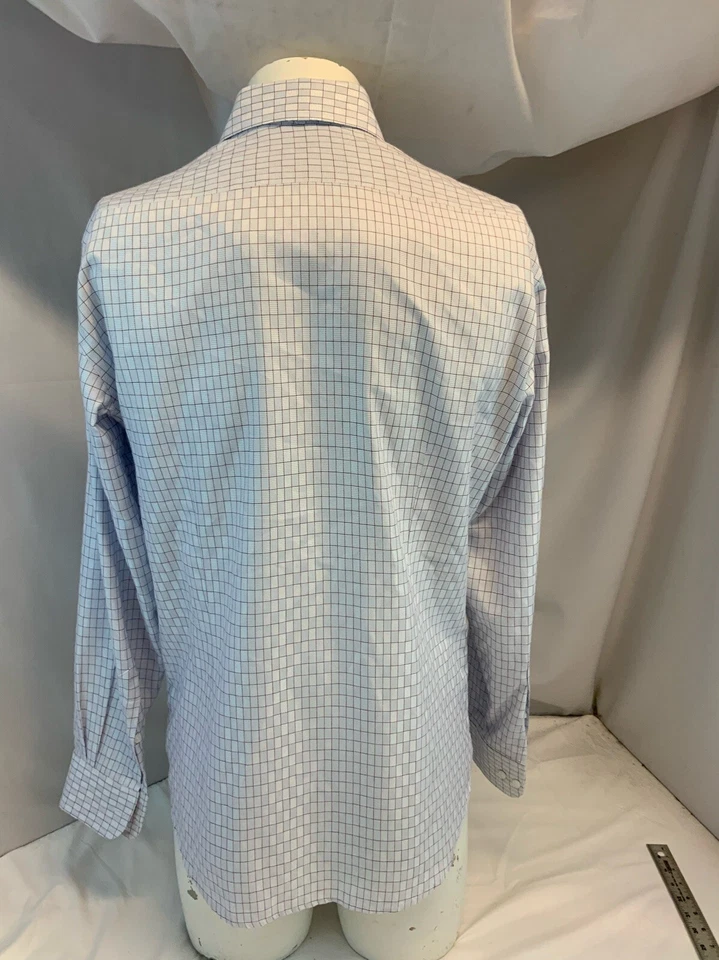 Pinky Pink Bespoke Dress Shirt 16 34 Gray Cotton Plaid Point Collar YGI H1-431 - Image 4 of 4