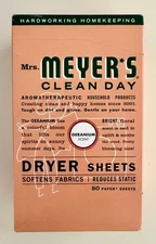 1 Box Mrs. Meyer's Clean Day Dryer Sheets, Geranium 80 Ct Discontinued Scent HTF