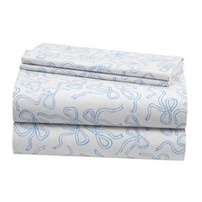 3-Piece Sheet Set,Baby Blue Design, Includes Top Sheet, Twin Coquette Bow