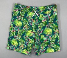 Lands' End Swim Trunks Boy's XL 14H-16H Husky Green Palm Drawstring Mesh Lined