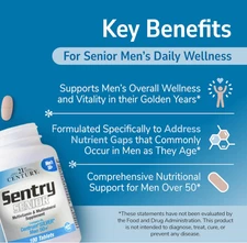 Senior Men 50+ Multivitamin Tablets 100 Count, Gluten Free Non GMO Daily Support