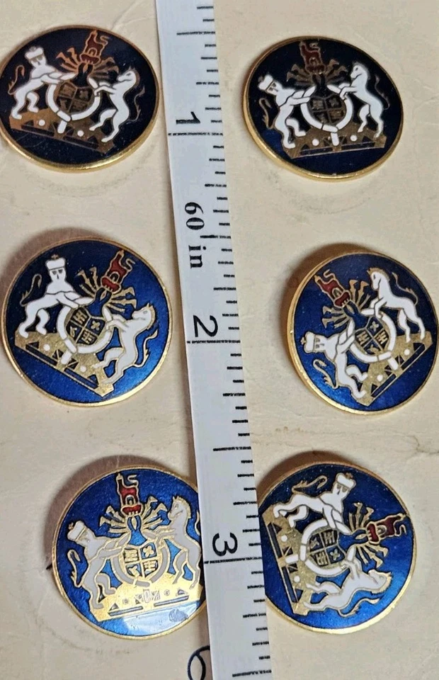 6 Antique Japanese Cloisonne UK Royal Coat of Arms Enameled Buttons on Orig Card - Image 3 of 4